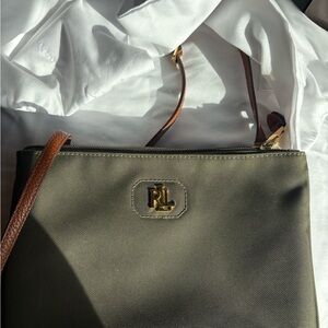 Ralph Lauren Olive Nylon Crossbody Bag with Brown Strap